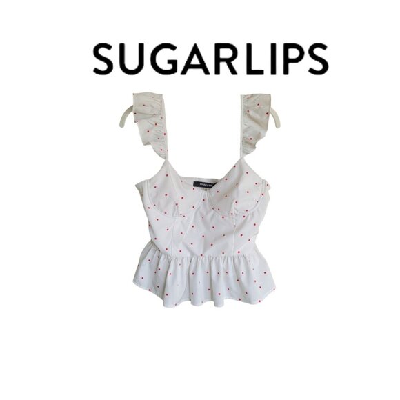 Sugarlips Red Polka Dot Corset Top Size M whimsical fun summer romantic - Picture 1 of 8